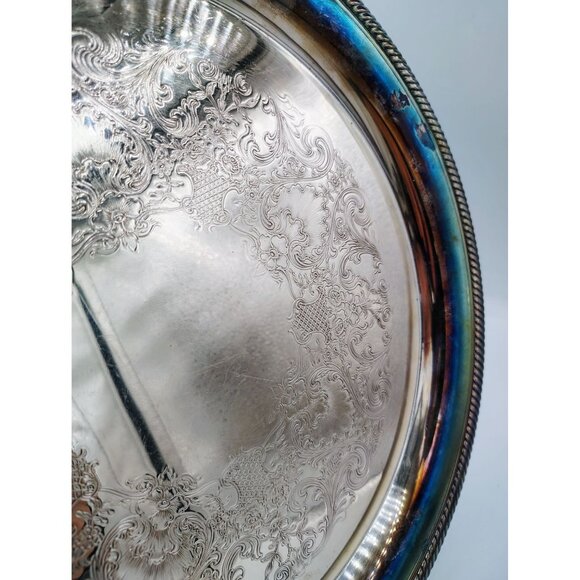 Serving Tray Vintage Castleton Round Plate Etched Patina International Silver Co - Picture 10 of 16